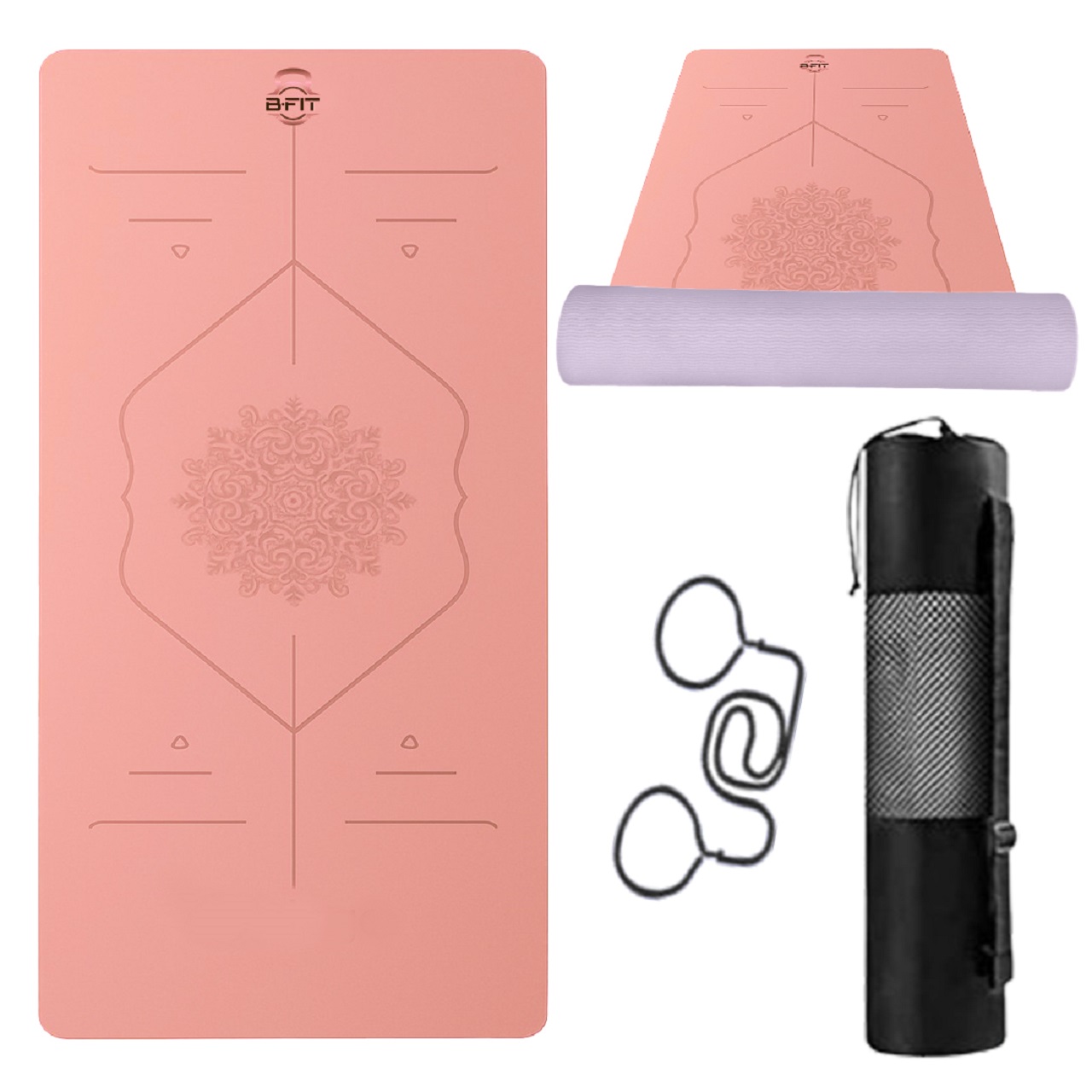 B Fit Extra Wide 36x72 Inch 9 MM Thick Premium TPE Yoga Mat with Alignment Printed Green-Black Color - Classic Pro Yoga Mat Eco Friendly Non Slip Fitness Exercise Mat with Smart Carry Bag-Workout Mat for Yoga Pilates and Floor Exercises