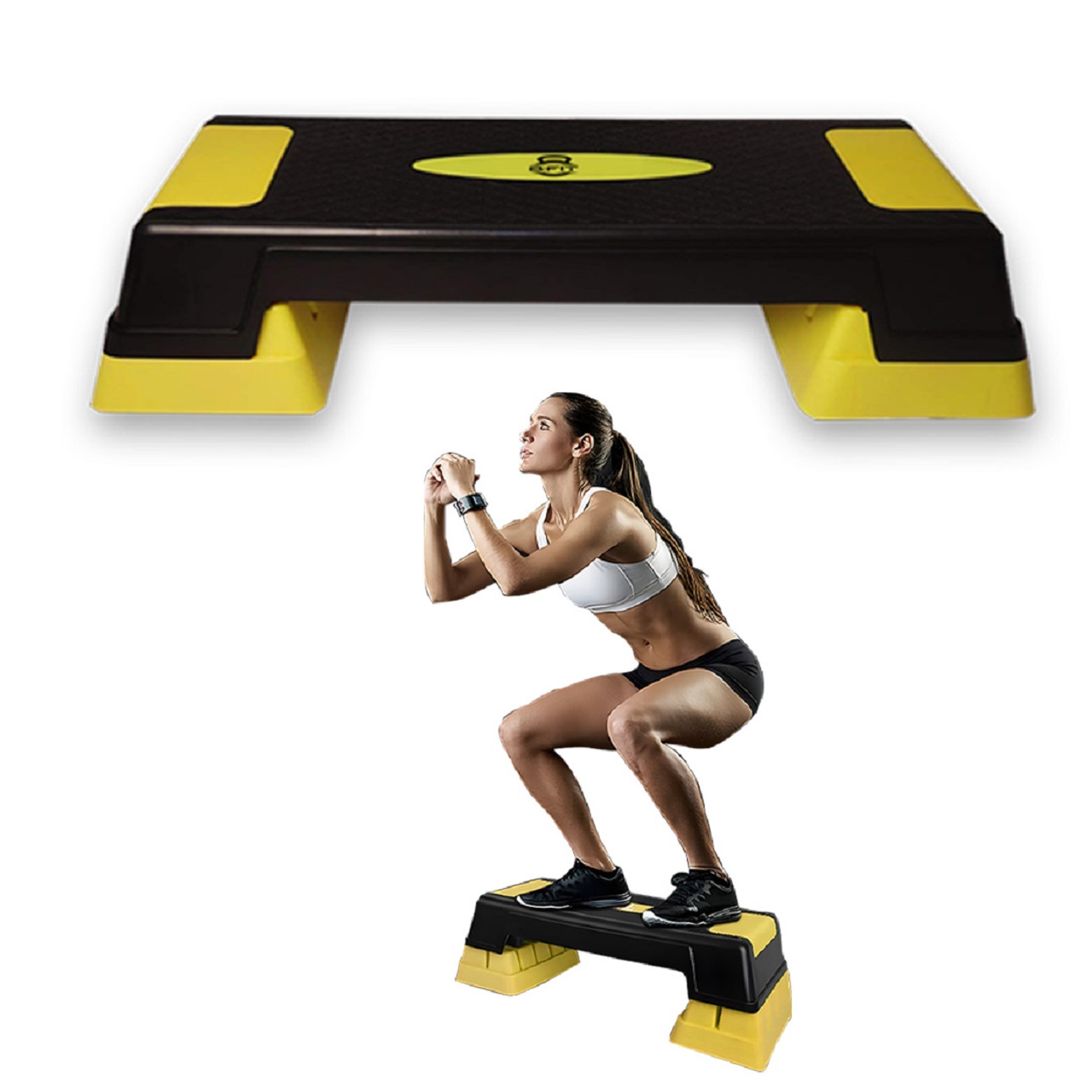B Fit Big Size Aerobic Step - 2 Levels Height Adjustable 68 inch Color Yellow and Black Non Slip Rubber Surface 200 kg Max - Fitness Stepper Board