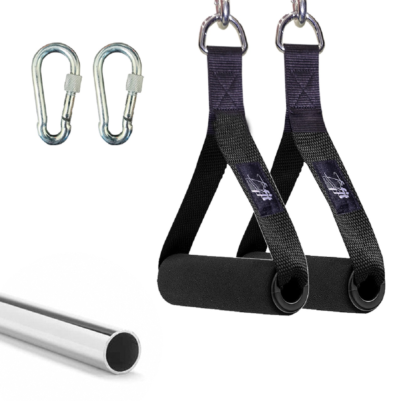 B Fit Heavy Duty Nylon Gym Handle with steel pipe and snap hooks 8MM Pair