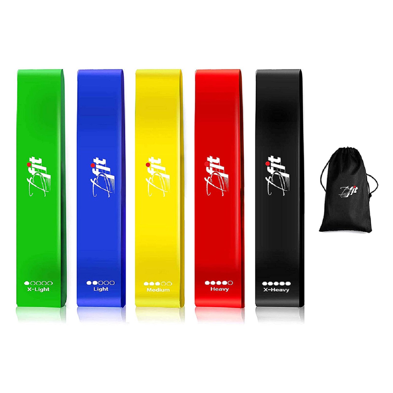 B FIT Resistance Loop Exercise Bands Set of 5 Fitness Bands Perfect for Legs and Butt Yoga Crossfit Strength Training Pilates with Instruction Guide Carry Bag
