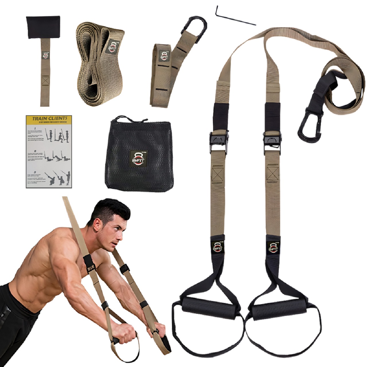 B Fit All-in-One Suspension Trainer - Home-Gym System In Attractive Military Color