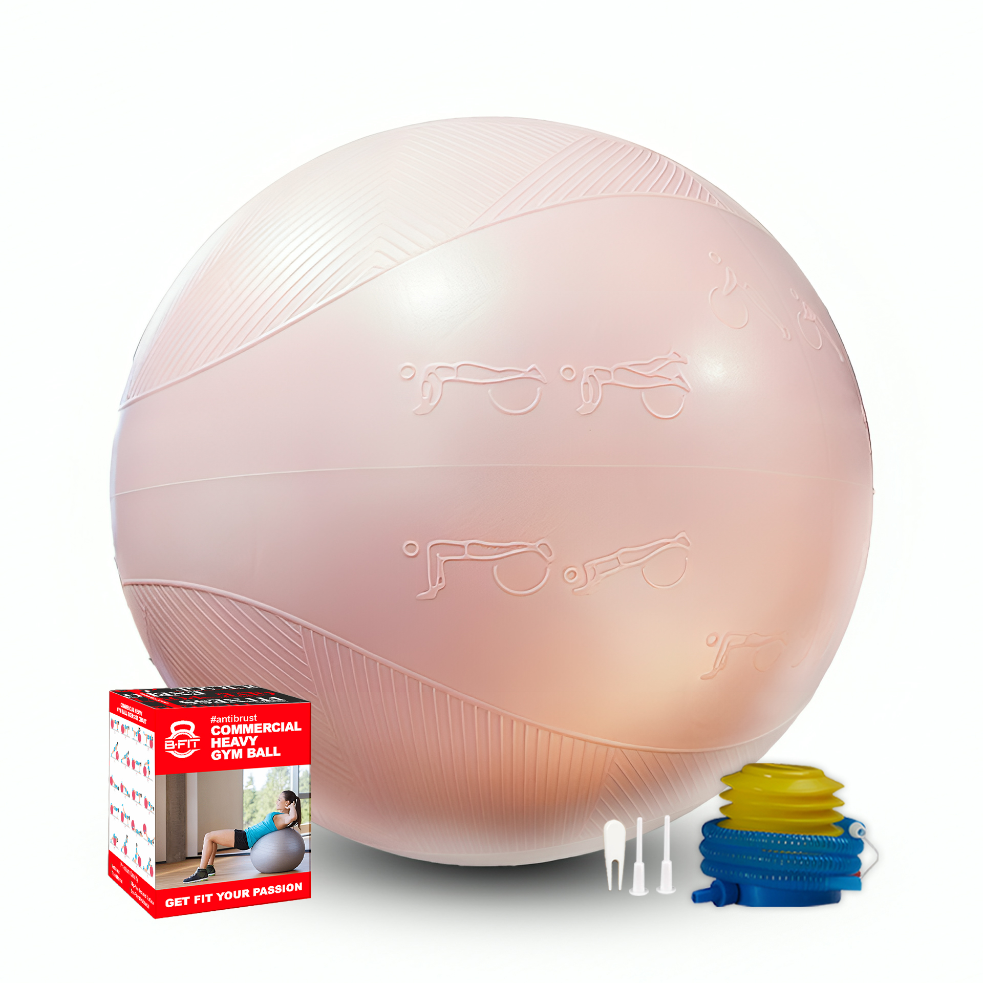 B Fit Exercise Printed Heavy Duty Peach Textured Commercial Gym Ball 65-75 Cm - Non-Slip Stability Ball - Anti Burst Yoga Ball