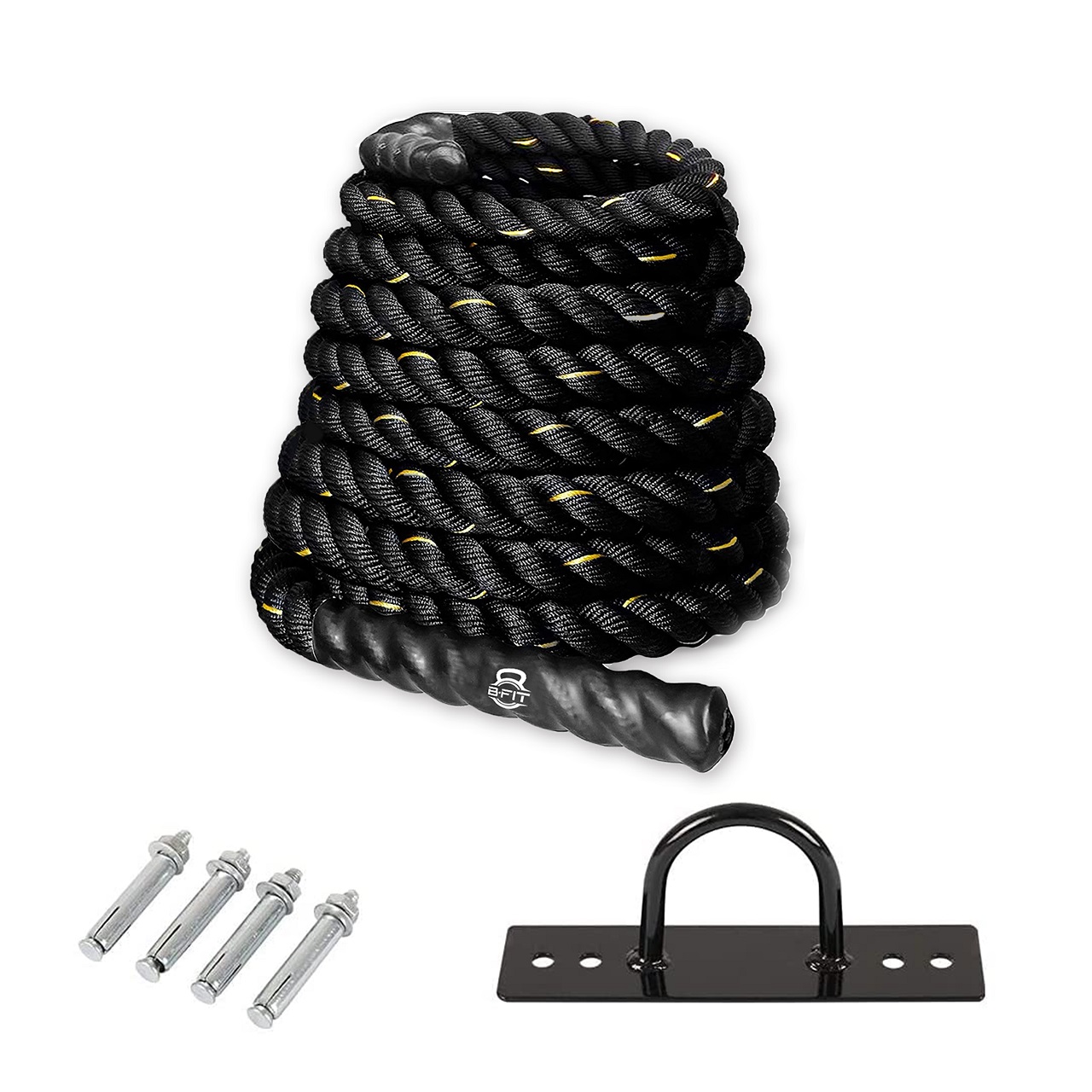 B Fit Battle Rope Length 33 Feet 15 Thick with Anchor Kit Full Body Workout Equipment to Lose Fat Boost Strength Fast Efficient Heavy Rope