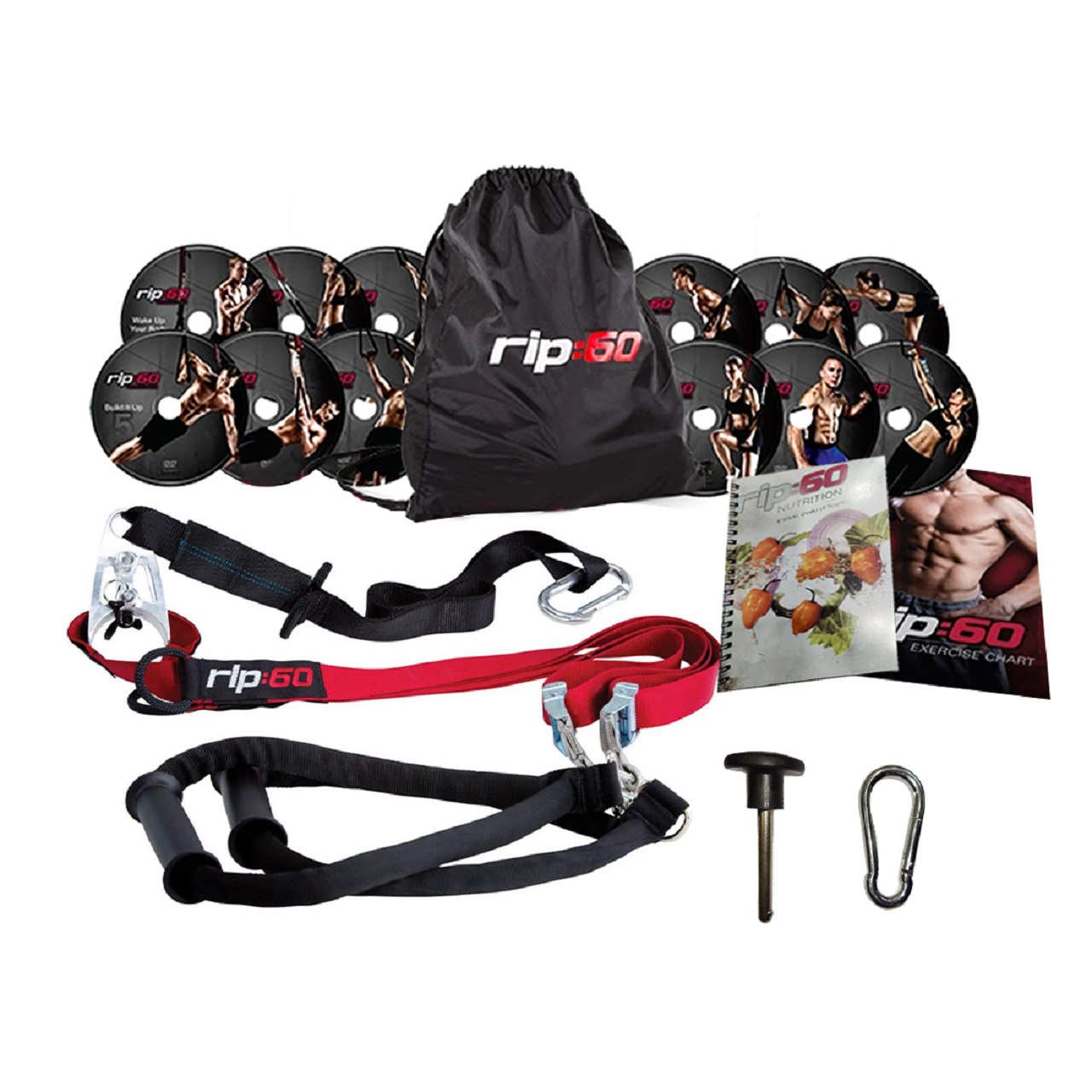 B Fit RIP60 Body-Weight Fitness Resistance Straps Trainer Travel and Working Out Indoors Outdoors with DVDs Set