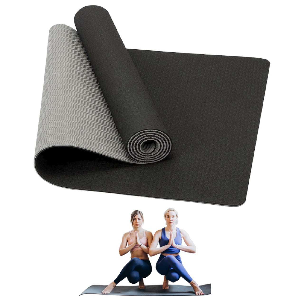 B Fit Premium TPE Yoga Mat Black Color - Classic 6 MM Pro Yoga Mat Eco Friendly Non Slip Fitness Exercise Mat with Smart Carry Bag-Workout Mat for Yoga Pilates and Floor Exercises