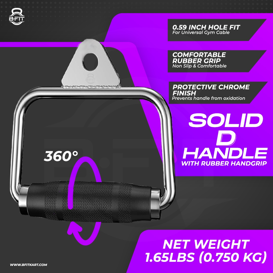 B fit Single D-Handle Single Chrome Handle Cable Attachment with Handgrips