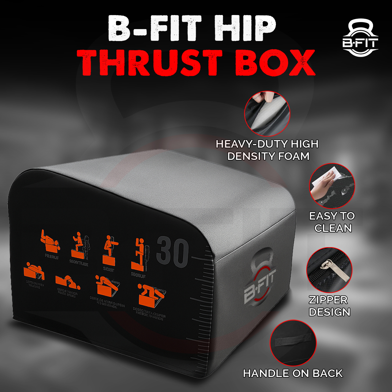 B Fit Hip Thrust Bench Multi-Functional Workout Box with Non-Slip Pad for Hip Thrust Glute Bridge Strength Training 700LB Load Capacity Glute Workout Equipment for Home and Gym
