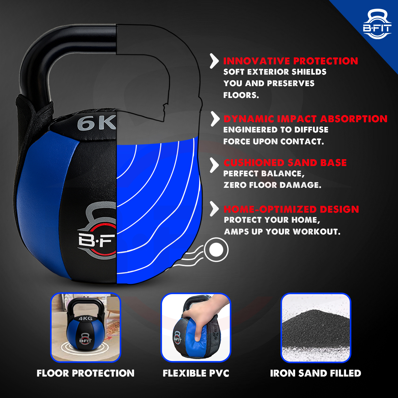 B Fit PU Leather Premium Soft Kettlebell 6 Kg with Handle for Weightlifting Conditioning Strength and core Training