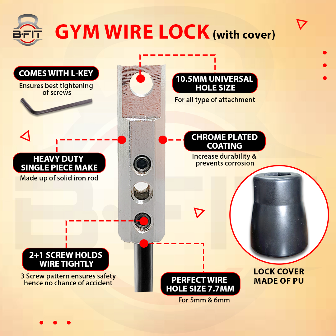 B Fit Premium and Solid Gym Wire Lock Set of 2 with Cover for 5mm6mm Home Gym Machine Accessories Replacement Parts Exercise Equipment Wire Rope Port Joint Rubber Steel
