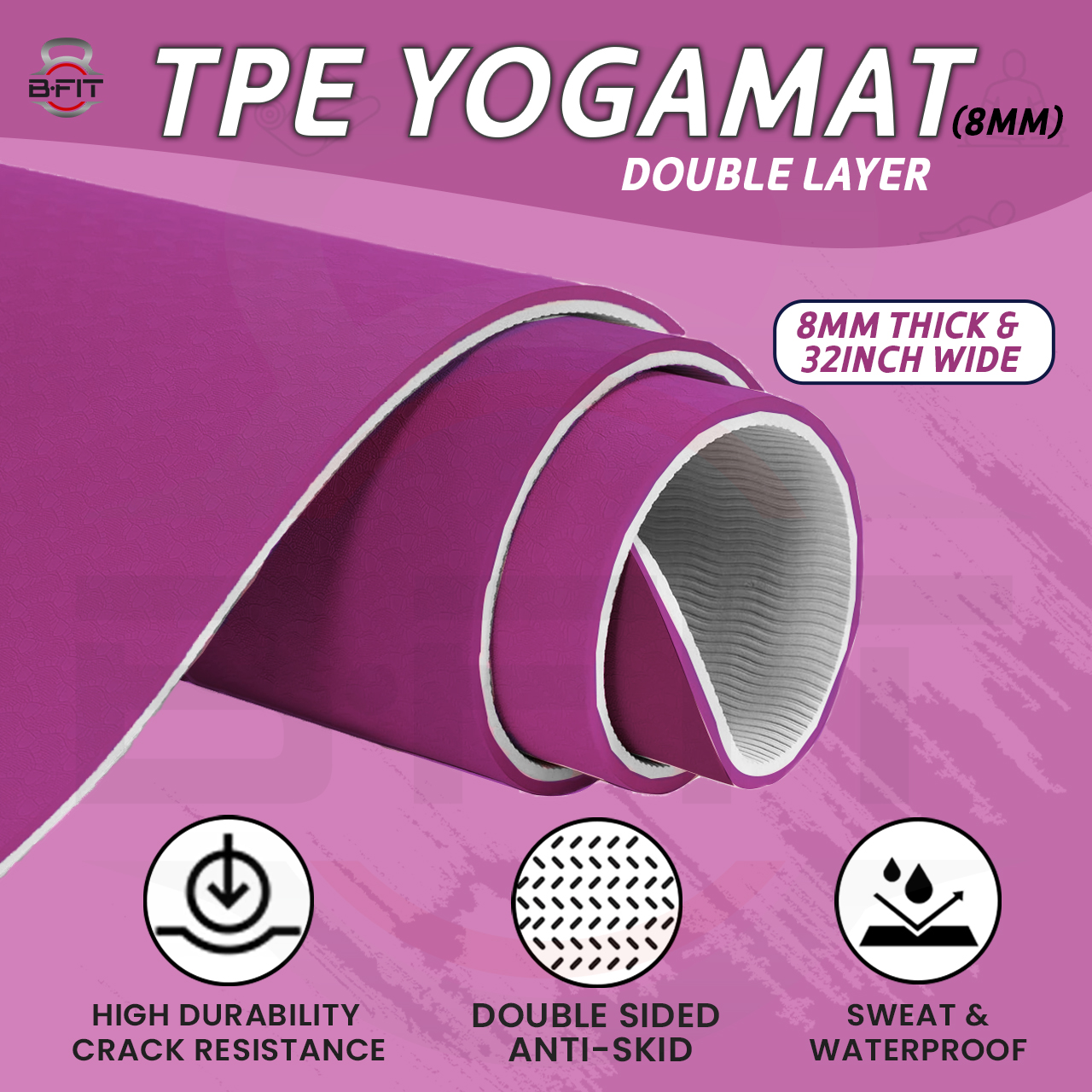 B Fit  Extra Wide 31x72 Inch 8 MM Thick Premium TPE Yoga Mat with Alignment Printed Green-Black  Color   - Classic Pro Yoga Mat Eco Friendly Non Slip Fitness Exercise Mat with Smart Carry Bag-Workout Mat for Yoga Pilates and Floor Exercises