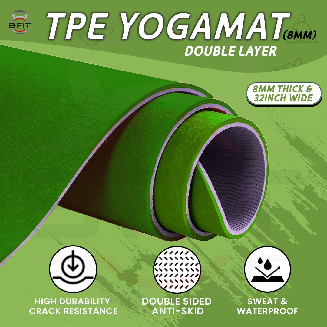 B Fit Extra Wide 31x72 Inch 8 MM Thick Premium TPE Yoga Mat with Alignment Printed Green-Black Color - Classic Pro Yoga Mat Eco Friendly Non Slip Fitness Exercise Mat with Smart Carry Bag-Workout Mat for Yoga Pilates and Floor Exercises