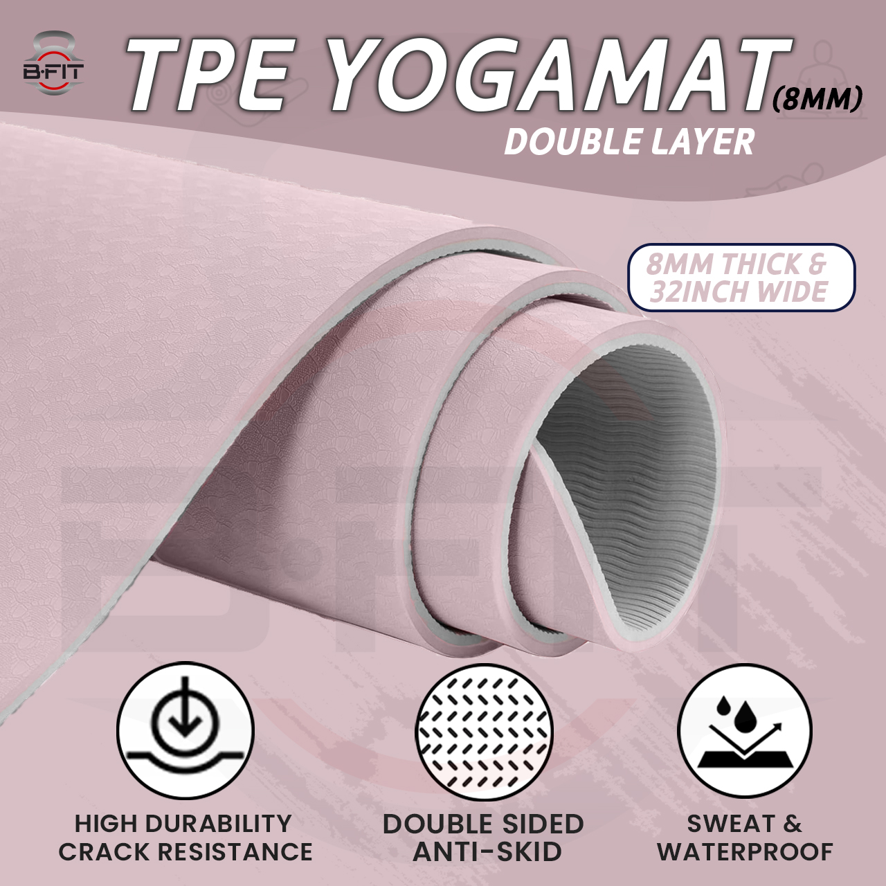 B Fit Extra Wide 31x72 Inch 8 MM Thick Premium TPE Yoga Mat with Alignment Printed Green-Black Color - Classic Pro Yoga Mat Eco Friendly Non Slip Fitness Exercise Mat with Smart Carry Bag-Workout Mat for Yoga Pilates and Floor Exercises