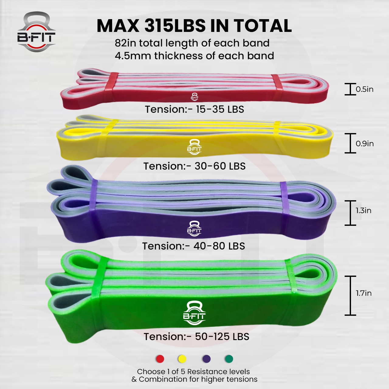 B FIT Super Heavy Pull Up Assist Bands - Heavy Duty Resistance Band Mobility Powerlifting Exercise Bands Stretching Resistance Training Set of 4
