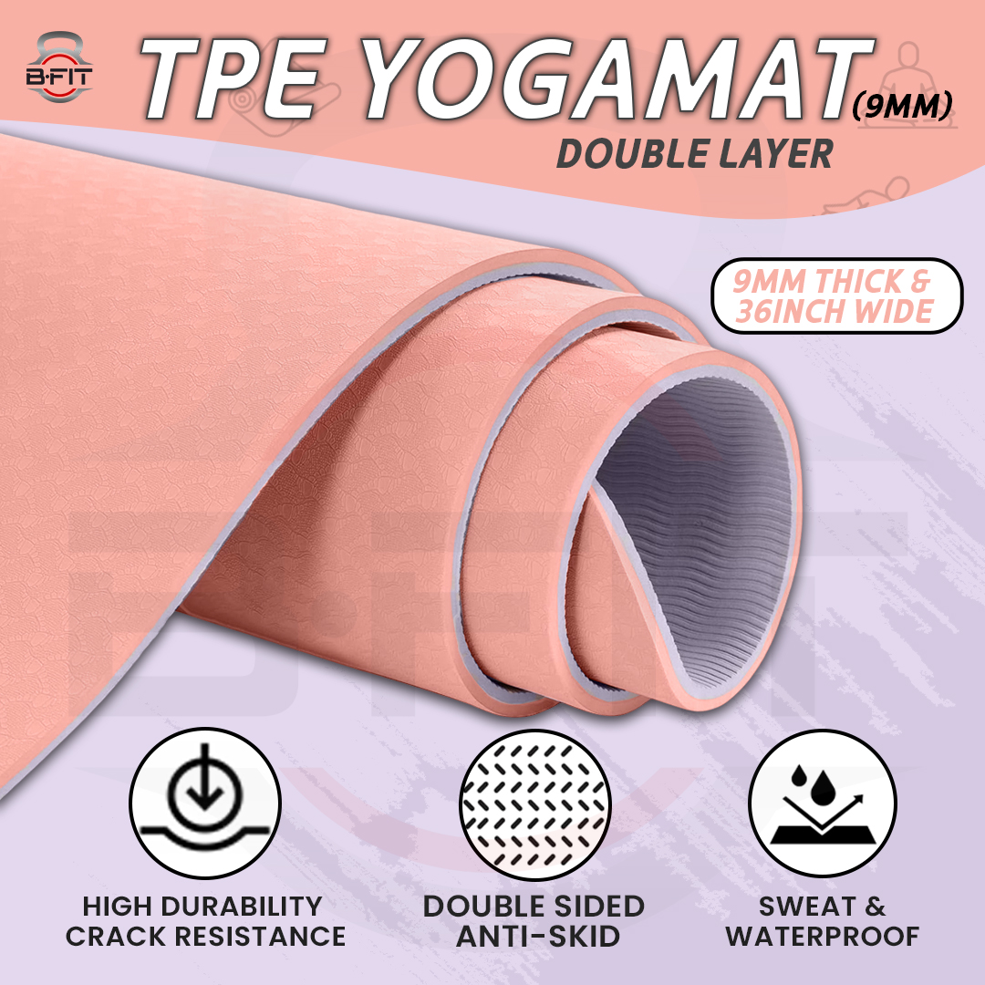 B Fit  Extra Wide 36x72 Inch 9 MM Thick Premium TPE Yoga Mat with Alignment Printed Green-Black  Color   - Classic Pro Yoga Mat Eco Friendly Non Slip Fitness Exercise Mat with Smart Carry Bag-Workout Mat for Yoga Pilates and Floor Exercises