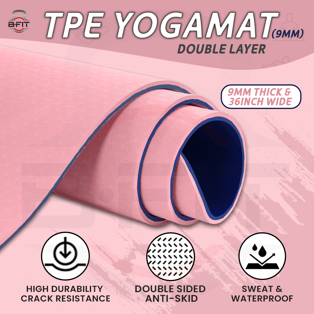 B Fit Extra Wide 36x72 Inch 9 MM Thick Premium TPE Yoga Mat with Alignment Printed Green-Black Color - Classic Pro Yoga Mat Eco Friendly Non Slip Fitness Exercise Mat with Smart Carry Bag-Workout Mat for Yoga Pilates and Floor Exercises