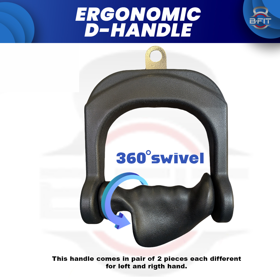 B Fit Ergonomic Non-Slip D Handle Cable AttachmentPair Cable Machine Handles for LAT Pulldown Gym Handles for Cables