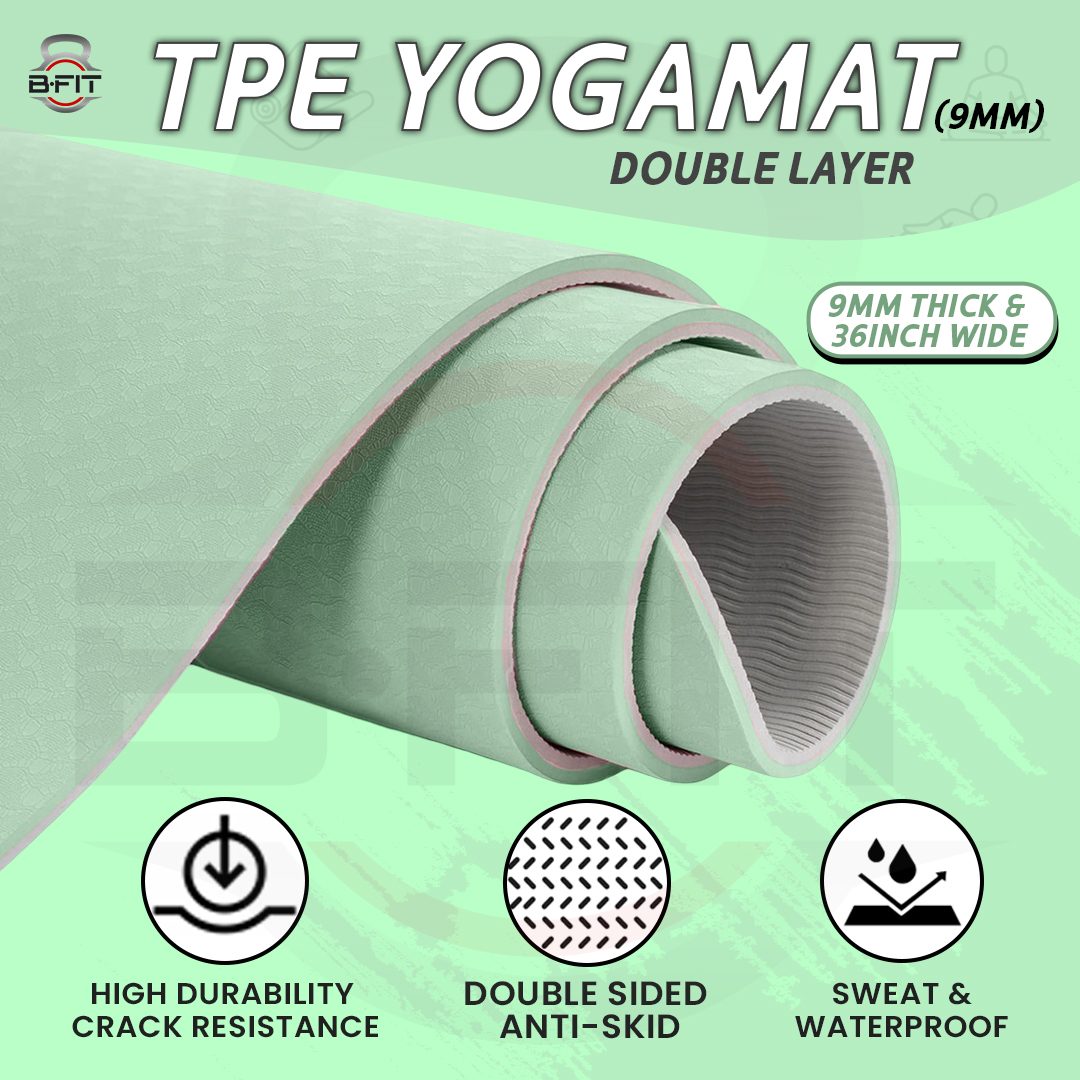 B Fit Extra Wide 36x72 Inch 9 MM Thick Premium TPE Yoga Mat with Alignment Printed Green-Black Color - Classic Pro Yoga Mat Eco Friendly Non Slip Fitness Exercise Mat with Smart Carry Bag-Workout Mat for Yoga Pilates and Floor Exercises