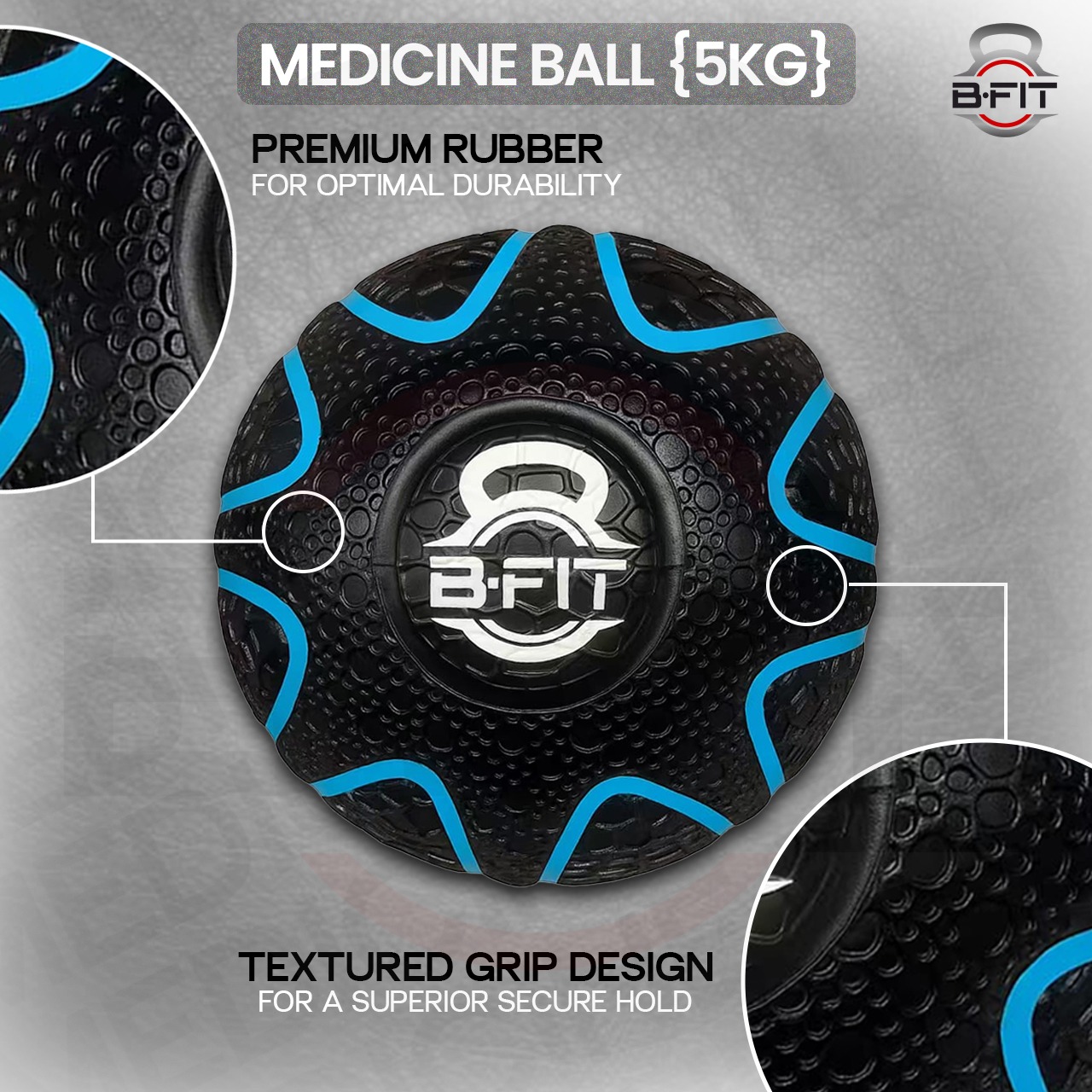 B fit Virgin Rubber Medicine Ball 5 Kg with Dual Texture Grip Weighted Medicine Ball for Workouts Exercise Balance Training Core Strength Balance and Coordination Exercise Non-Slip Rubber Shell