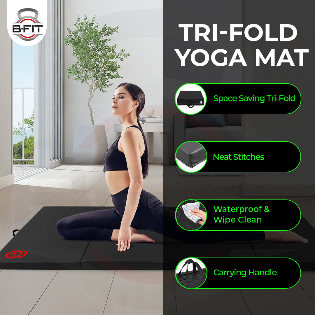 B Fit All Purpose Folding Anti Tear Exercise Training Aerobic Fitness Gym Gymnastics Balance Tri-foldMat