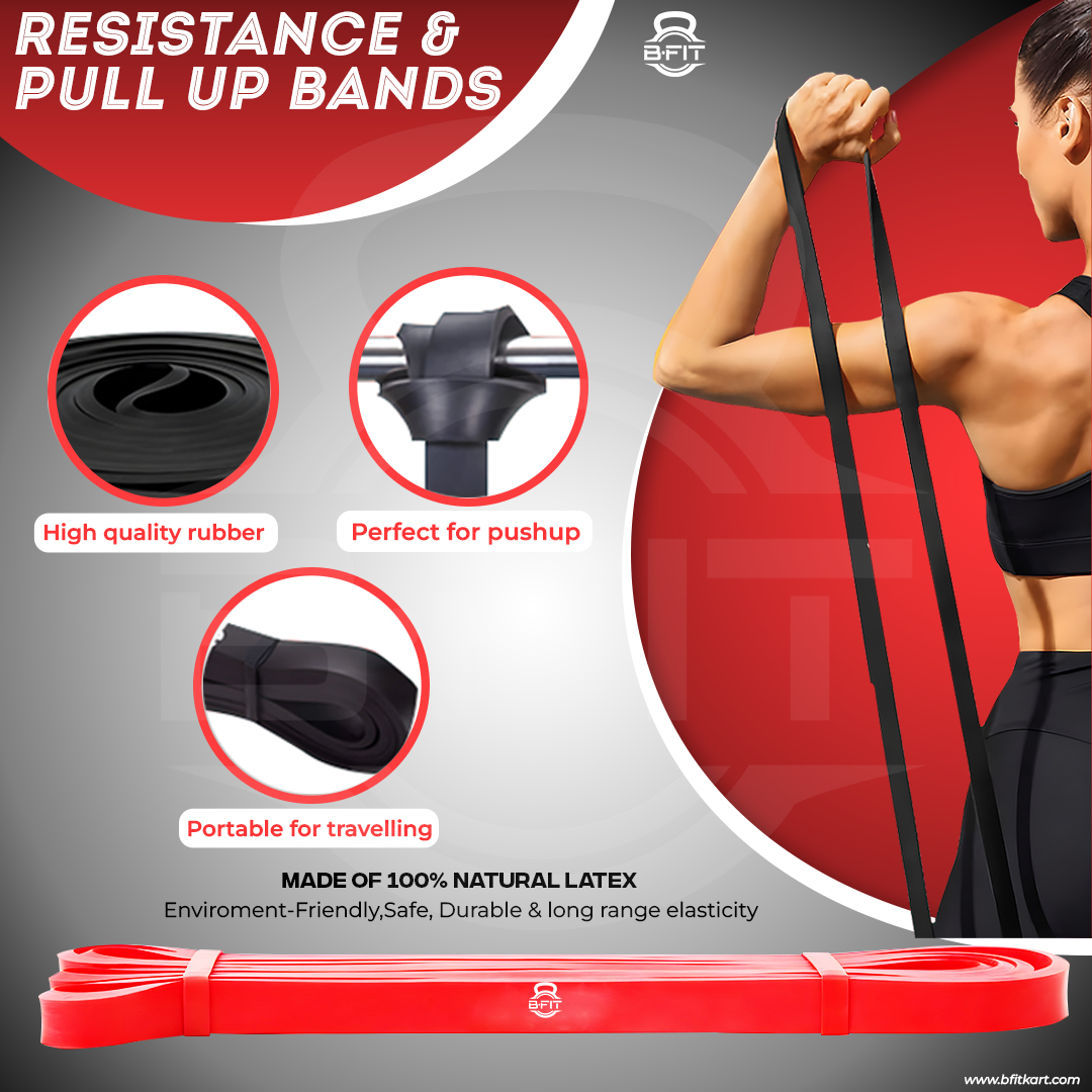 B FIT Super Heavy Pull Up Assist Bands - Heavy Duty Resistance Band Mobility Powerlifting Exercise Bands Stretching Resistance Training Red 15-35 lbs