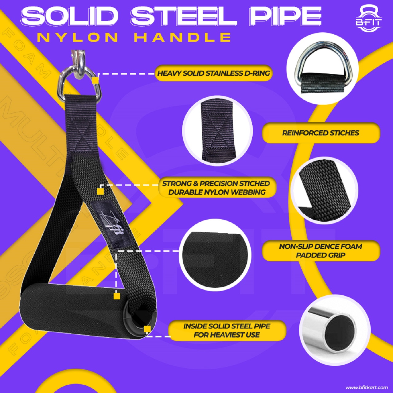 B Fit Heavy Duty Nylon Gym Handle with steel pipe