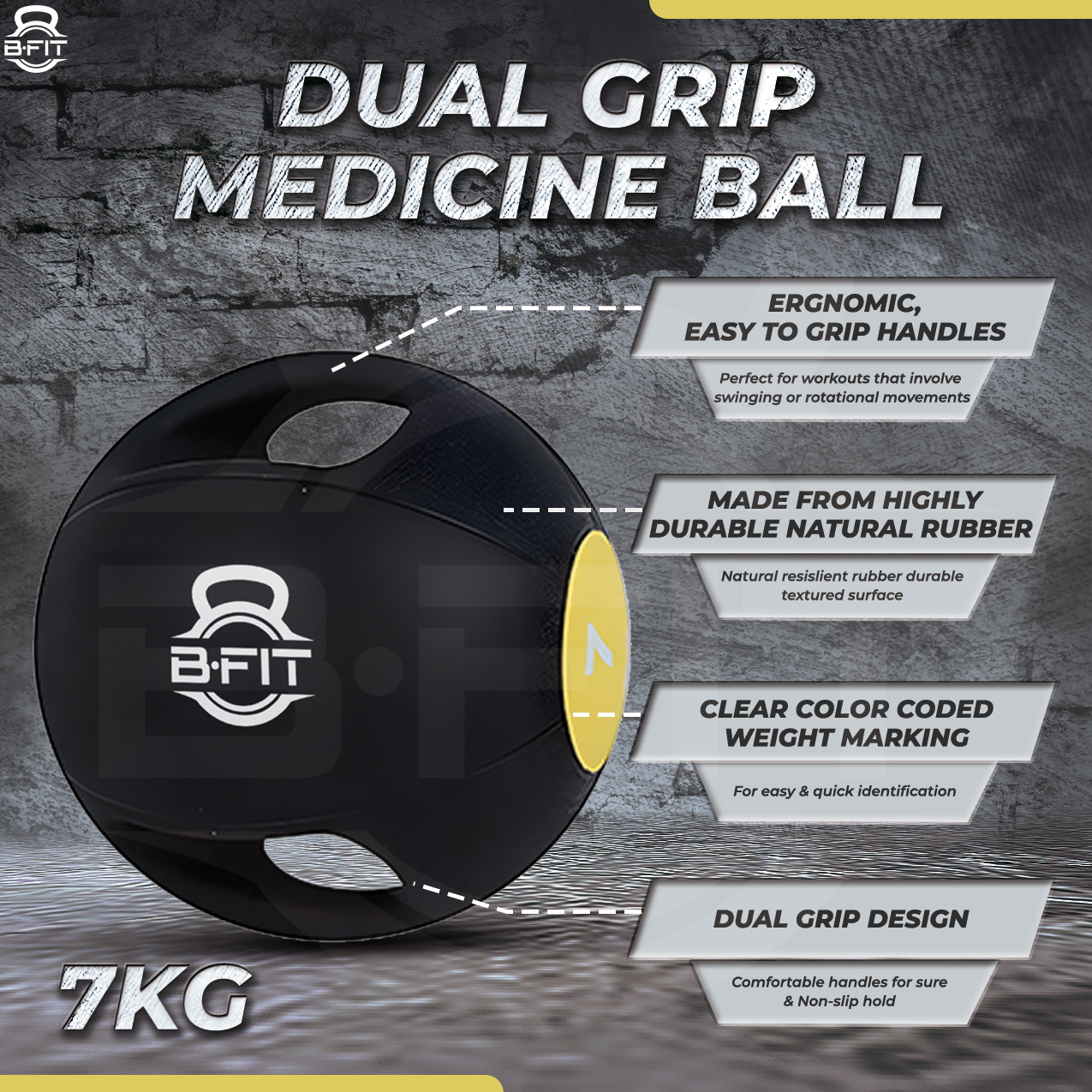B Fit Dual Grip Medicine Ball 7 Kgs for Fitness Weighted Balance Plyometric Training Muscle Build