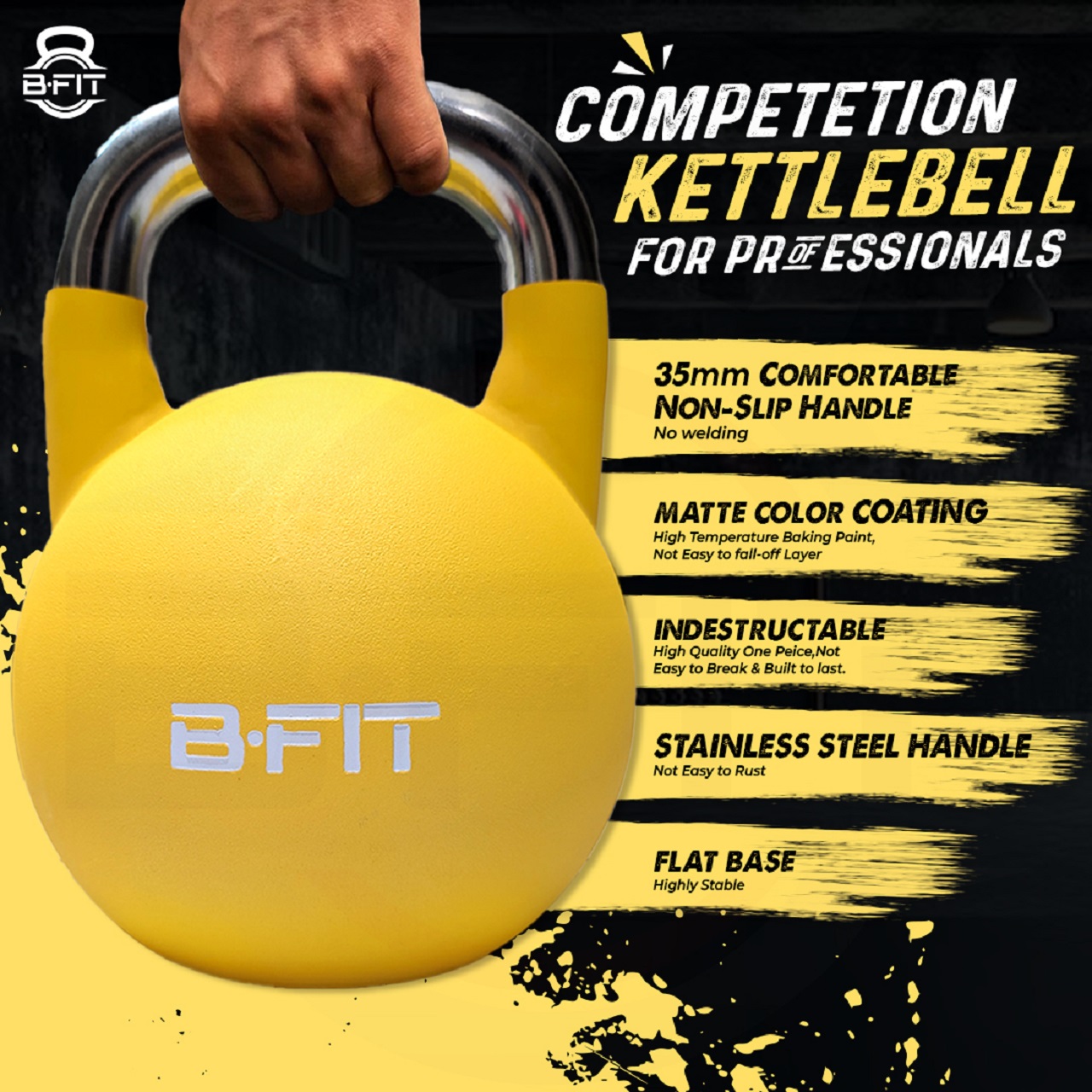 B Fit Competition Kettlebell 16 KG  Professional Grade Kettlebell for Fitness Weightlifting Core Training