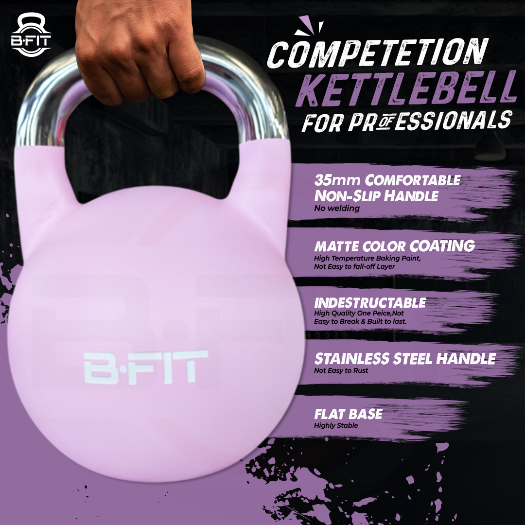 B Fit Matte Finish Competition Kettlebell 8 Kg Weight Workout Gym Equipment and Strength training sets for Women and Men for Home Gym - Suitable for Repetition Workouts