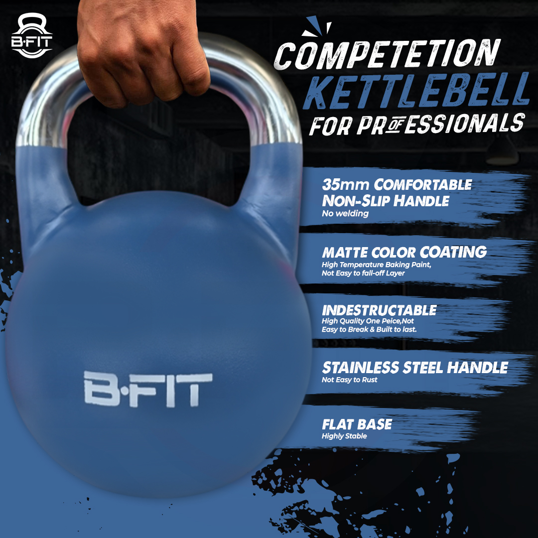 B Fit Matte Finish Competition Kettlebell 10 Kg Weight Workout Gym Equipment and Strength training sets for Women and Men for Home Gym - Suitable for Repetition Workouts