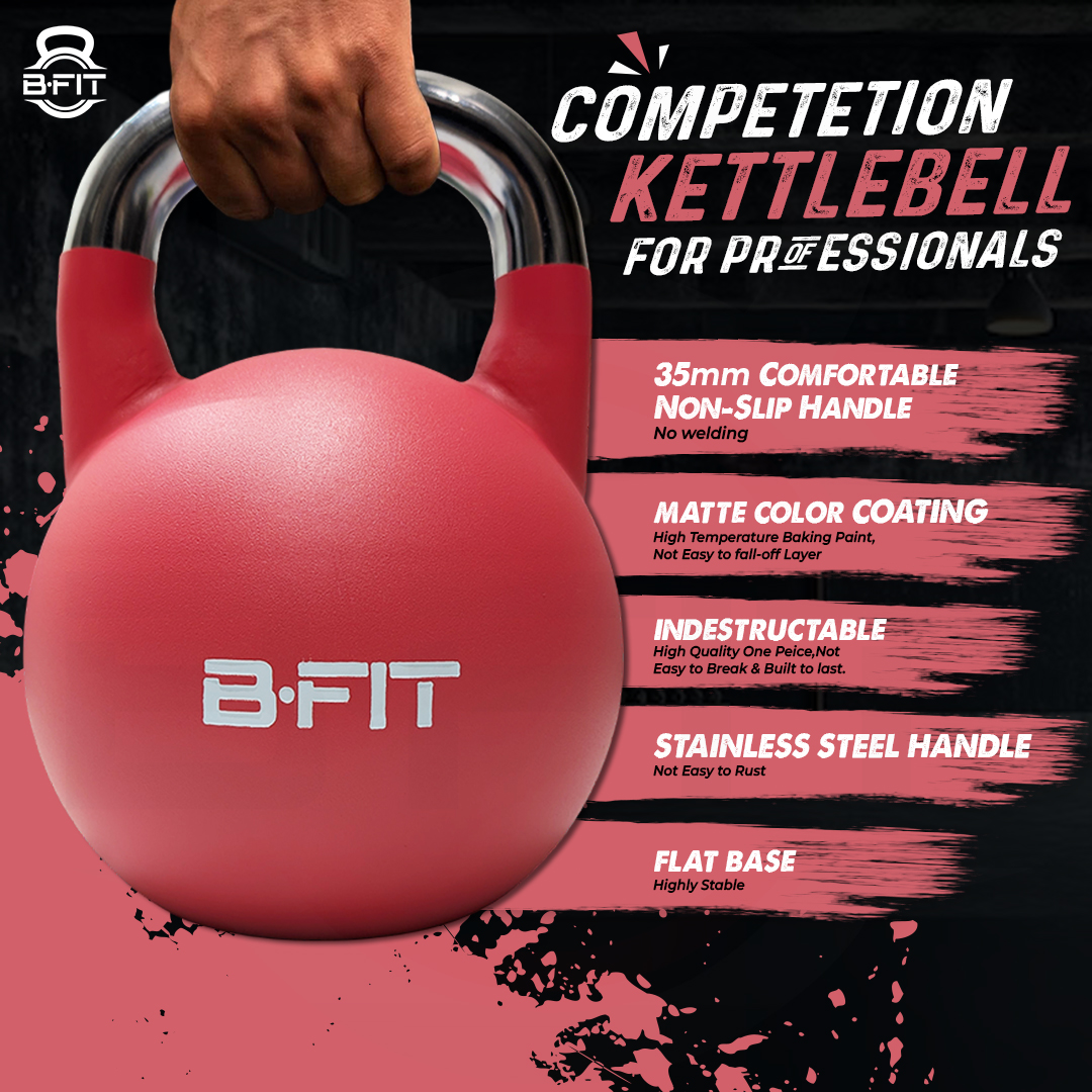 B Fit Matte Finish Competition Kettlebell 12 Kg Weight Workout Gym Equipment and Strength training sets for Women and Men for Home Gym - Suitable for Repetition Workouts