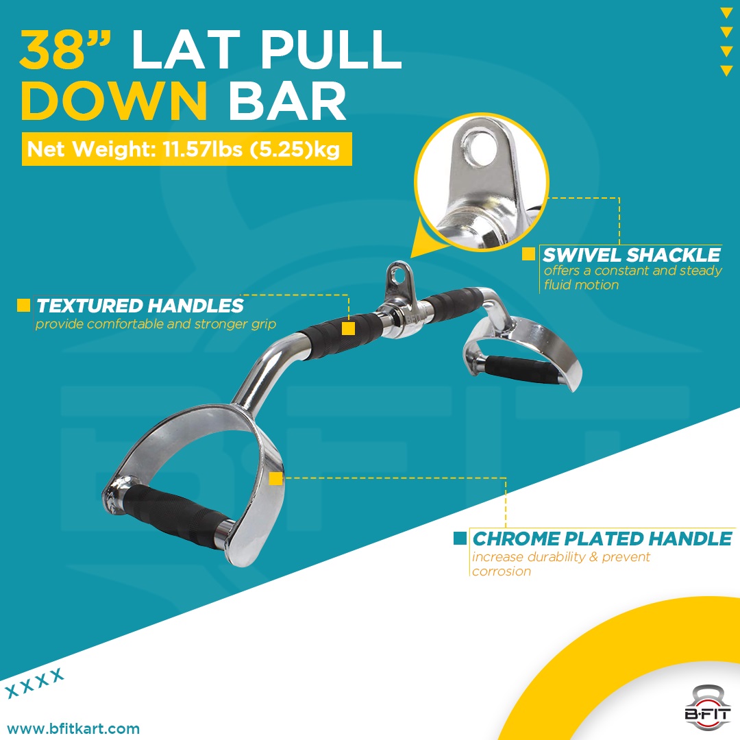 B fit Pro-Grip Solid Steel LAT Bar 38 Inch Cable Attachment Universal Attachment for Cable Machines