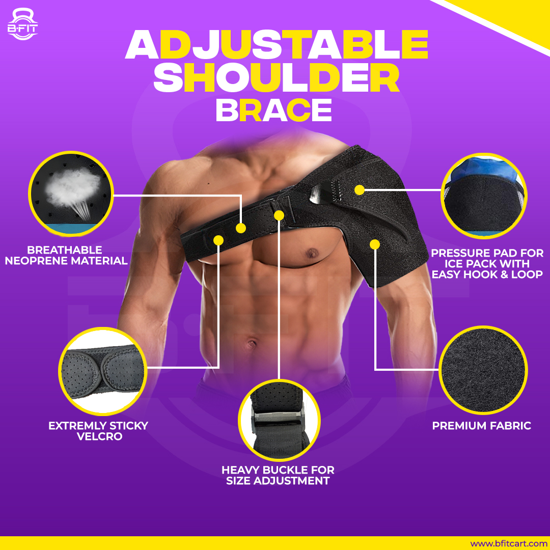 B fit Adjustable Brace for Torn Rotator Cuff Tendonitis Dislocation Bursitis Labrum Tear Pain Fits Right or Left Shoulder Support with Pressure Pad for MenWomen Free Size Black