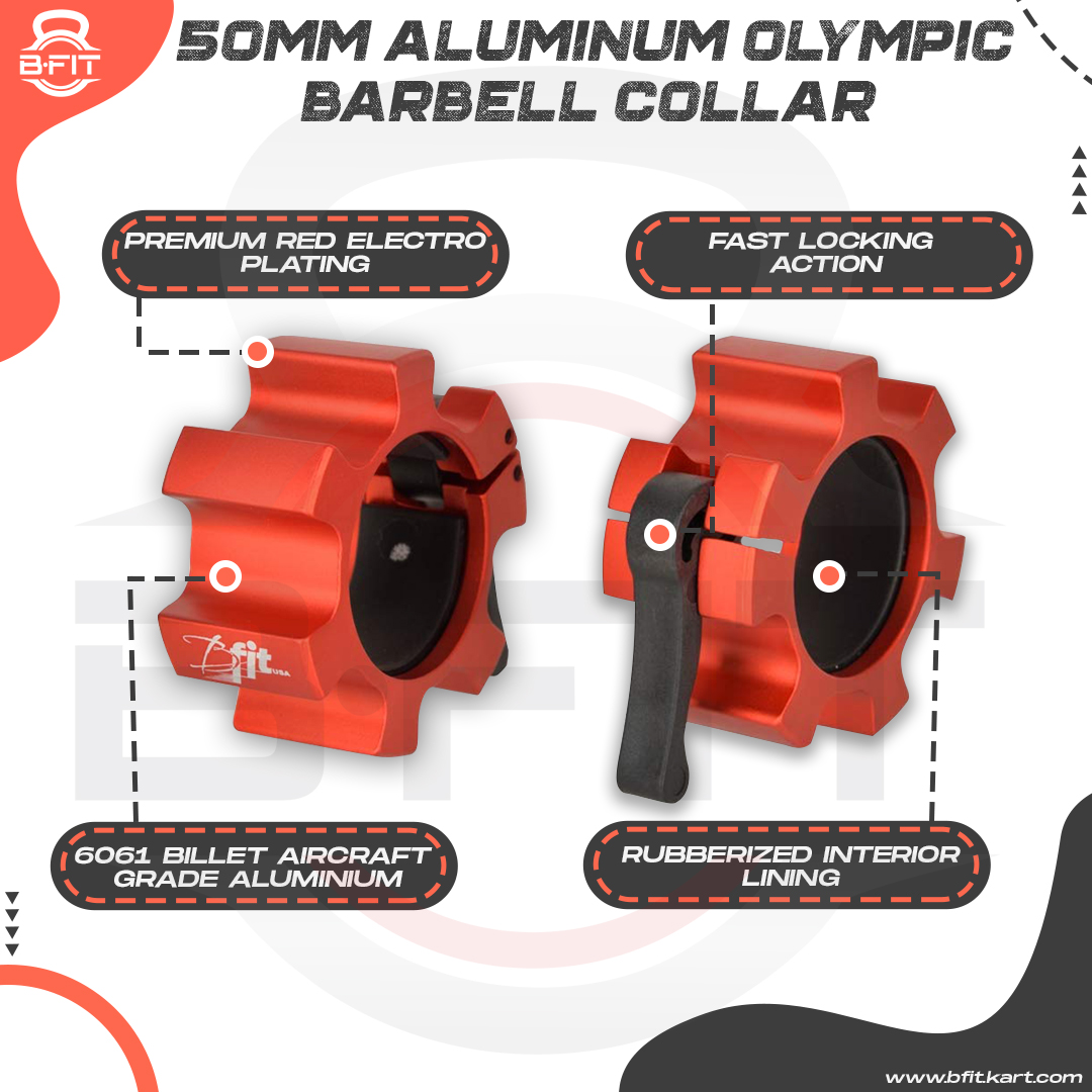 B Fit 2 50 MM Olympic Barbell Clamps Aluminum 2 PCS Quick Release Barbell Locking Clamps Bar Weight Plates Collar