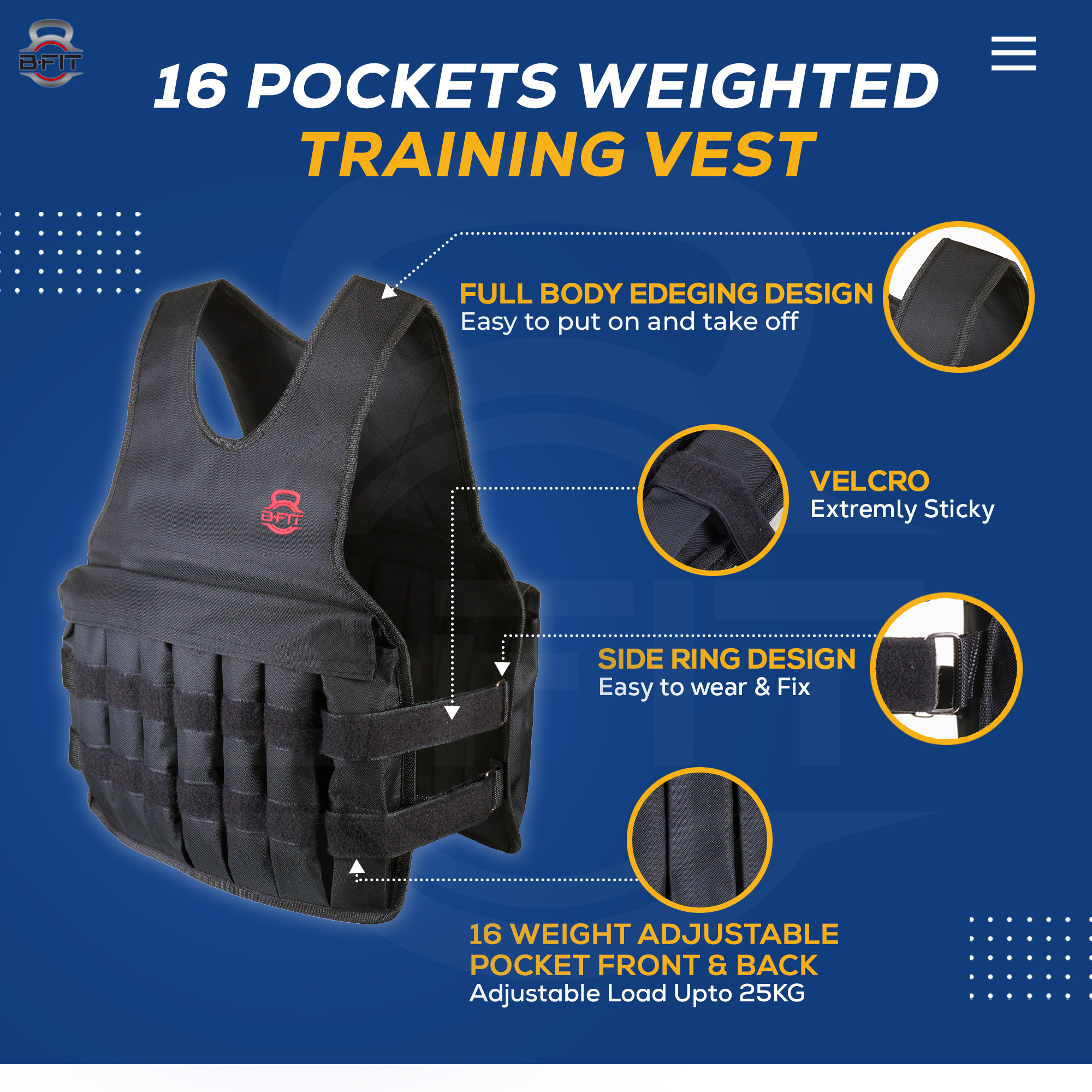 B Fit Weighted Vest Adjustable Weight 10-25 Kg for Workout Strength Training Running Fitness Muscle Building Weight Loss Weightlifting