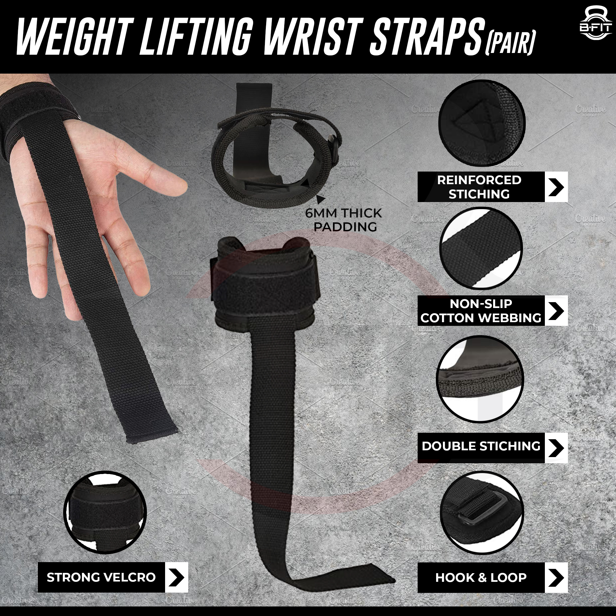 B FIT Weight Lifting Wrist Straps Gym Strap Weight Lifting Training Wrist Support Wraps Gym Equipment and Support for Cross fit Strength Workout and Power-Lifting