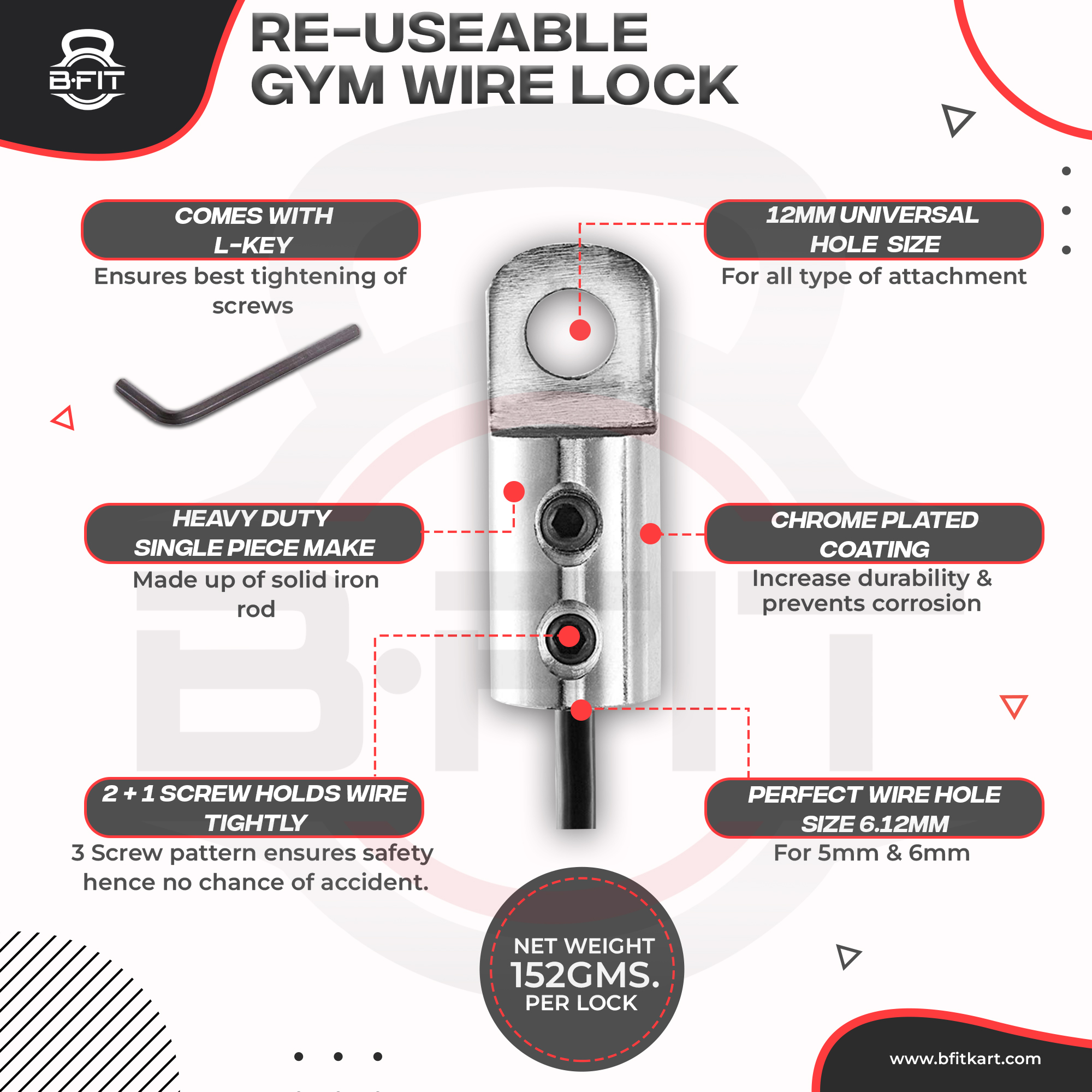B Fit Solid and Heavy Gym Wire Lock Set with Bolts and L Key