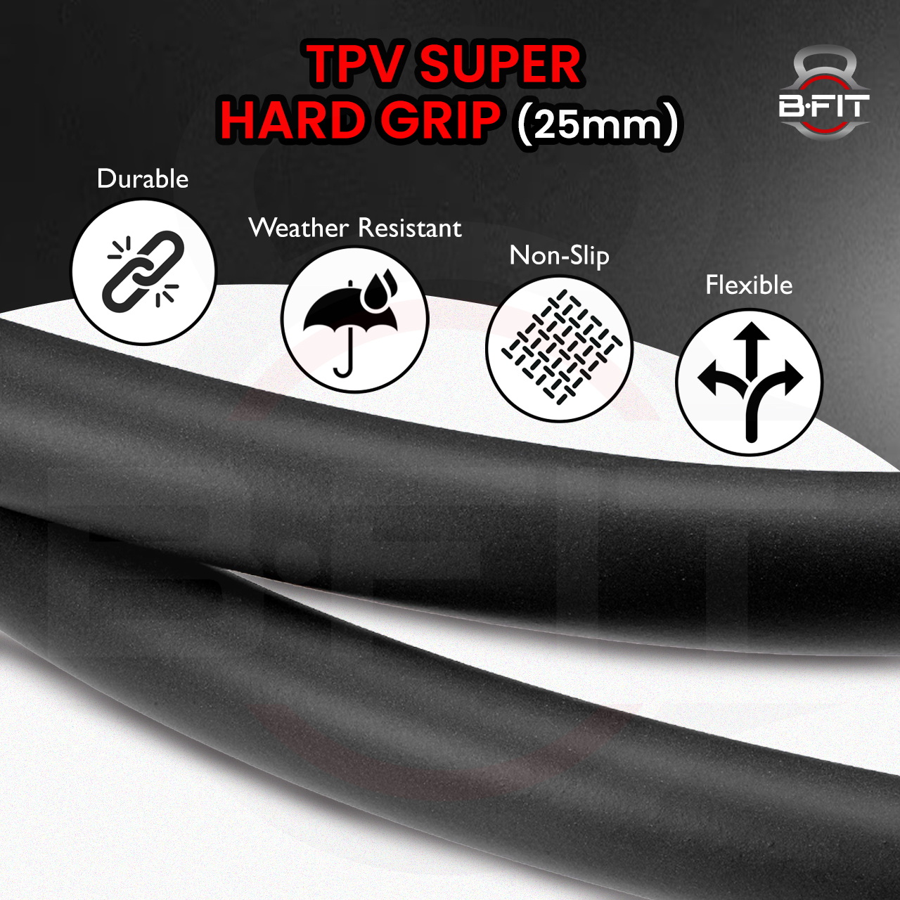 B Fit Replacement High Density 25 MM Thermoplastic Vulcanizate TPV Handles Super Hard Grip for All Type Fitness GymExercise Machines 1 Meter