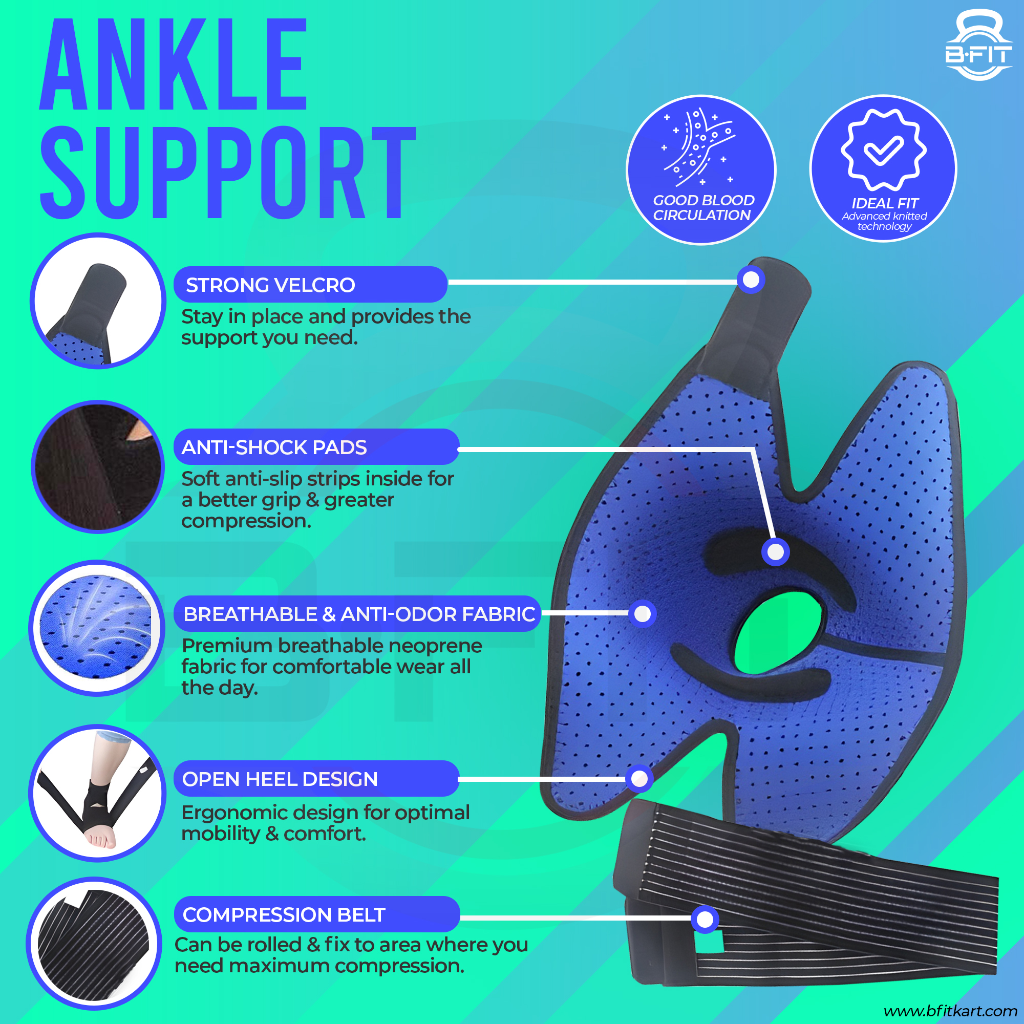 B Fit Ankle Braces for Men Women Adjustable Compression Ankle Wrap Support for Ankle Protection Breathable Comfortable for Sprains Sports Injuries and Recovery