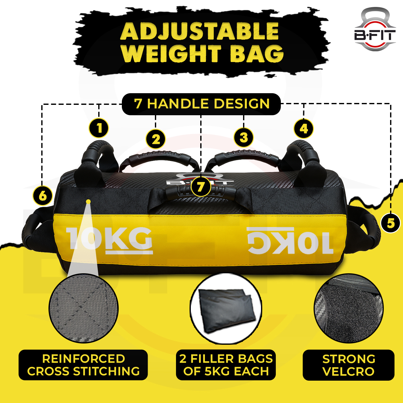 B Fit Sandbag for Fitness Weights Training filled Power Bags with Handles Adjustable Weighted Slam Bag for Strength Powerlifting Running Heavy Workout Home Gym Exercise 10 Kg