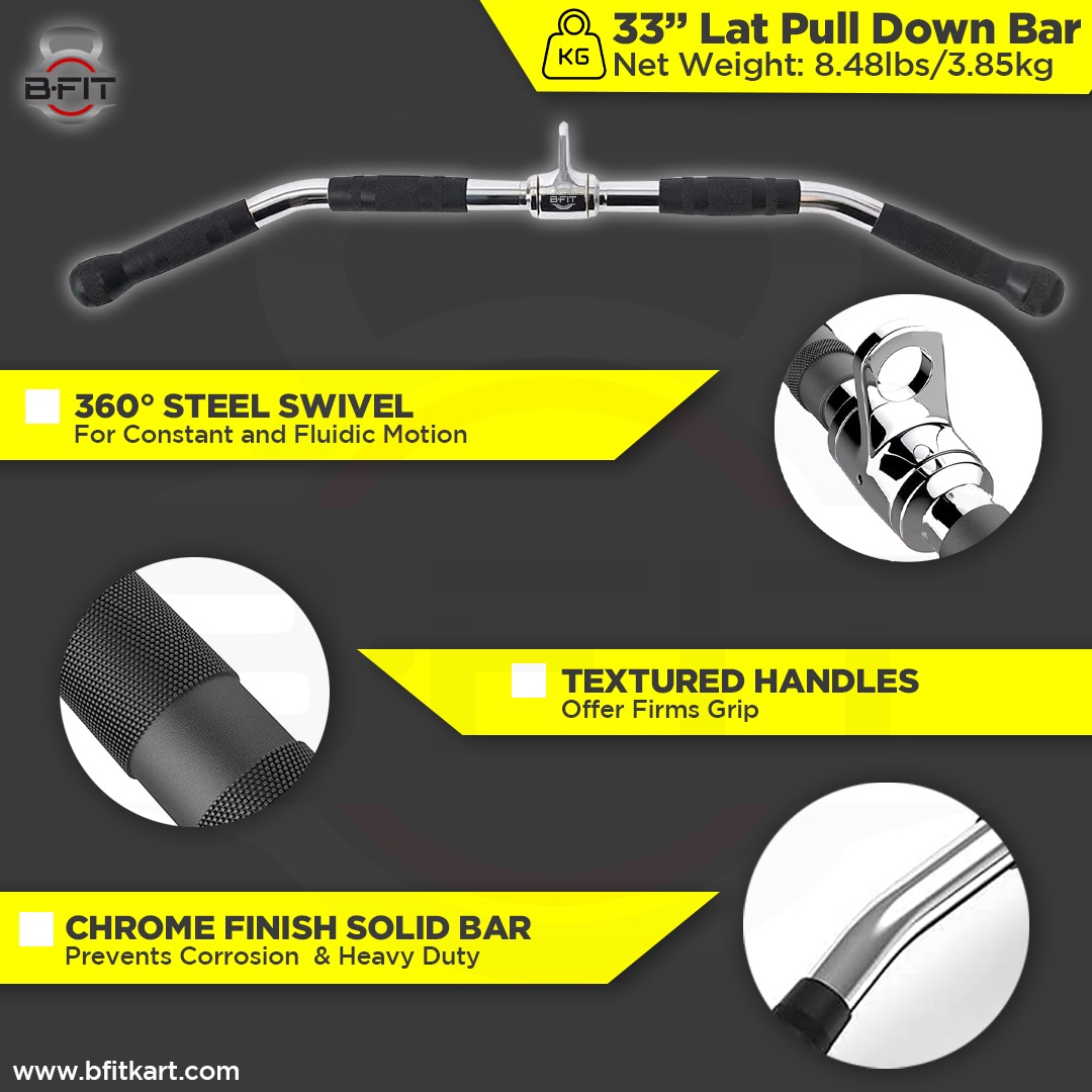 B fit Solid Steel Pro-Grip Lat Bar 33 Inch