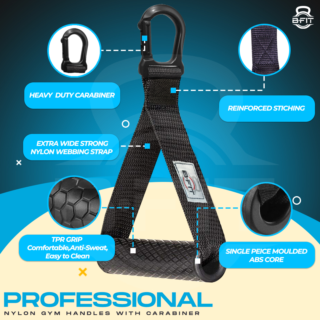 B Fit Super Heavy Nylon Gym Handle with big and heavy snap hooks