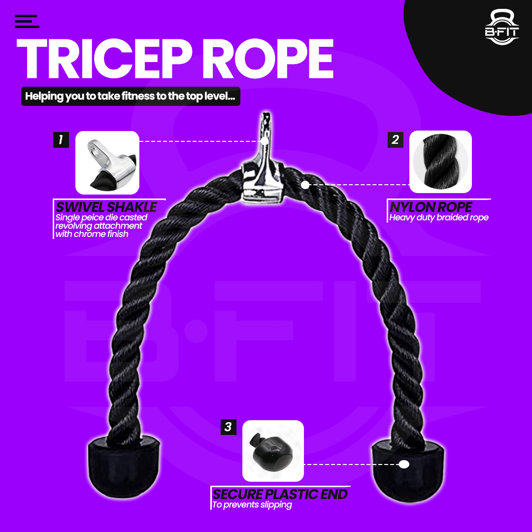 B fit Tricep Rope Heavy Duty Coated Nylon Rope with Solid Rubber Ends