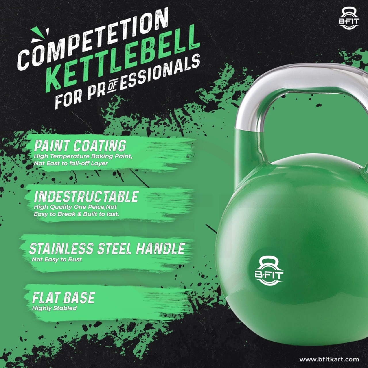 B Fit Competition Kettlebell 24 KG Professional Grade Kettlebell for Fitness Weightlifting Core Training