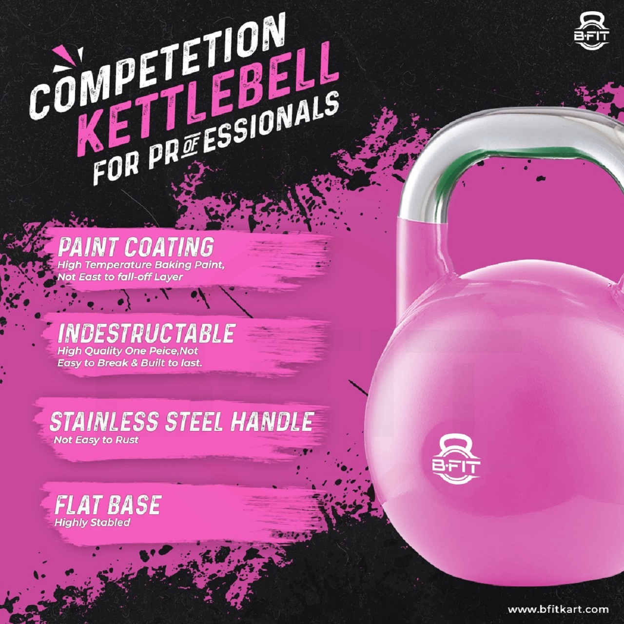 B Fit Competition Kettlebell 32 KG Professional Grade Kettlebell for Fitness Weightlifting Core Training
