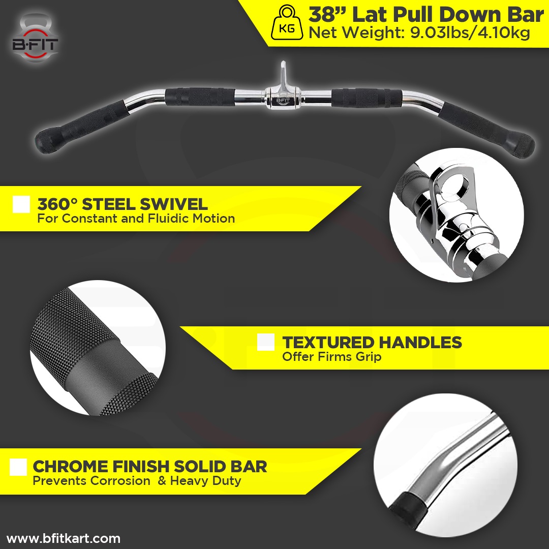 B fit Solid Steel Pro-Grip Lat Bar 38 Inch