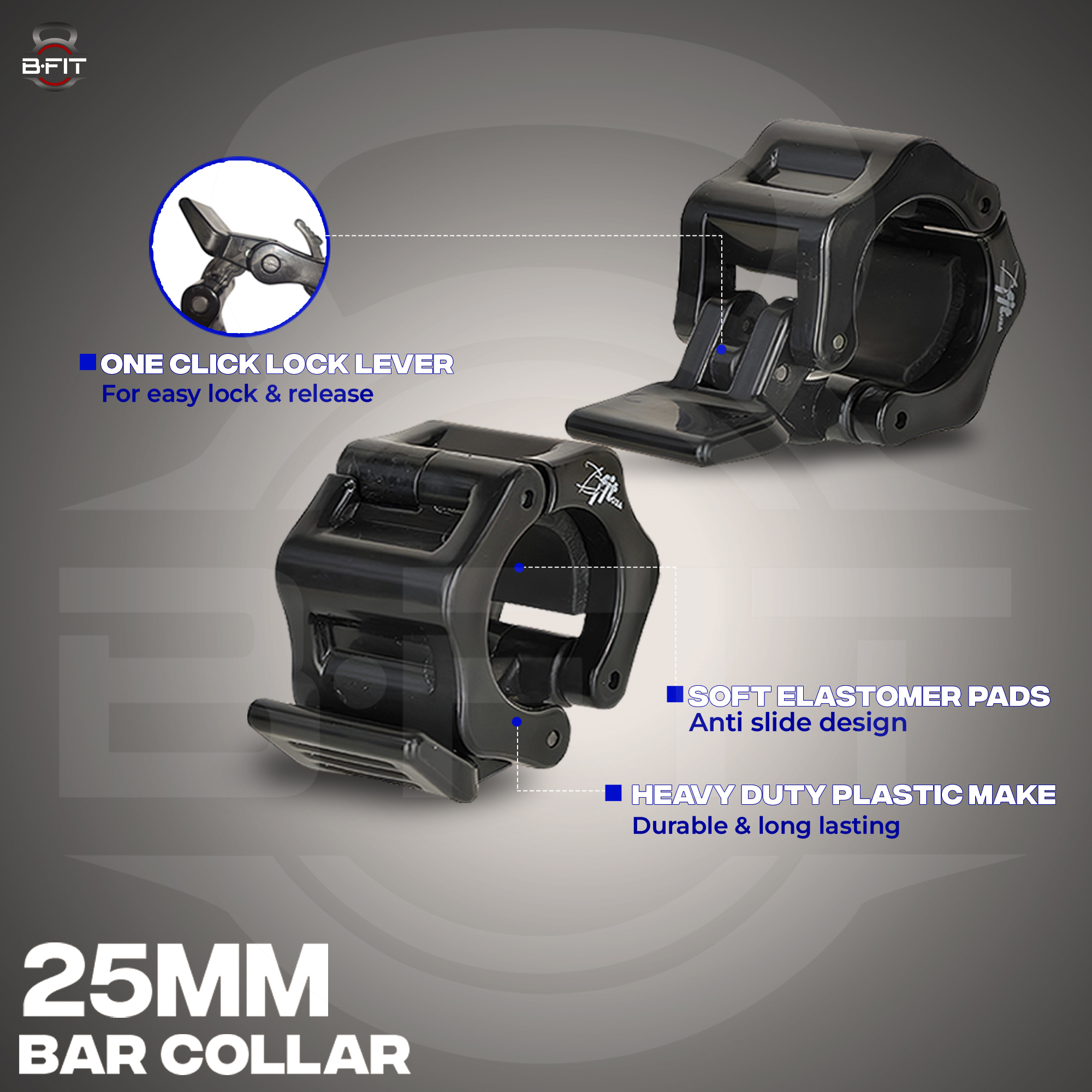 B Fit Heavy Duty Exercise Collars 1 25mm Quick Release Pair of Locking Standard Weight Bar Plate Locks Collar Clips for Workout Weightlifting Fitness Training