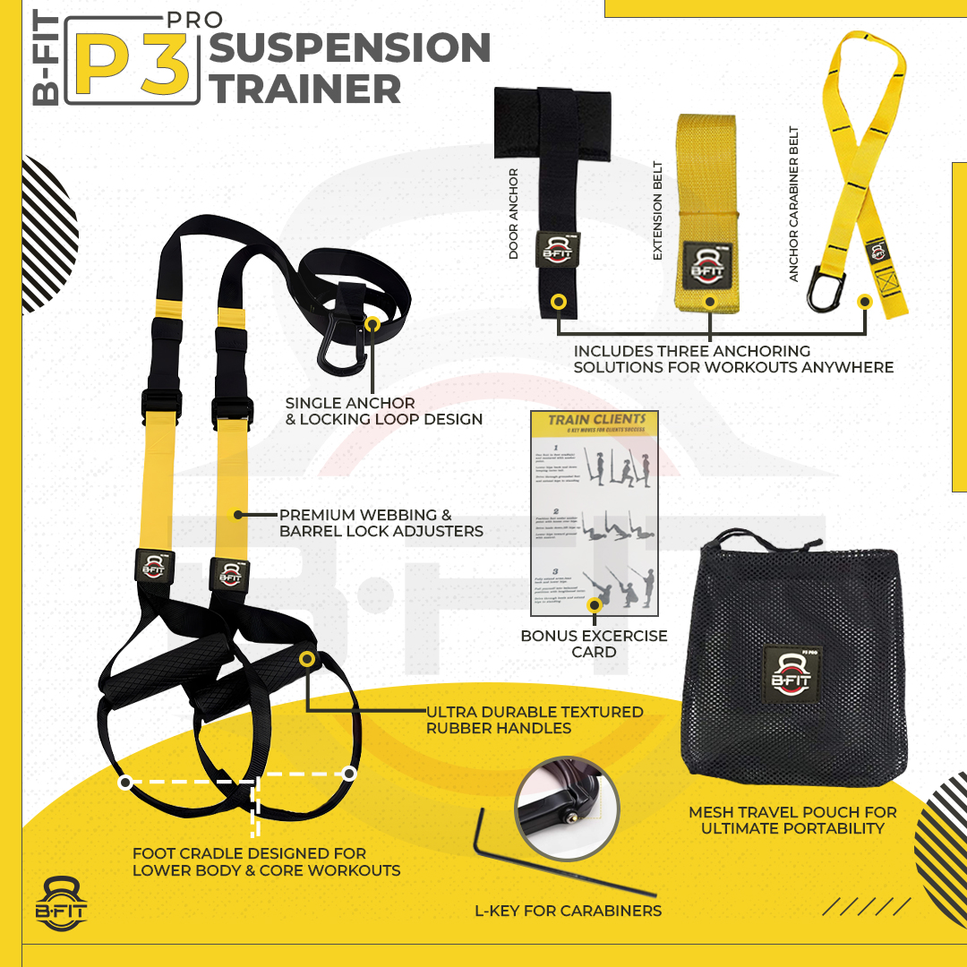 B Fit All-in-One Suspension Trainer - P3 Pro- Home-Gym System Kit