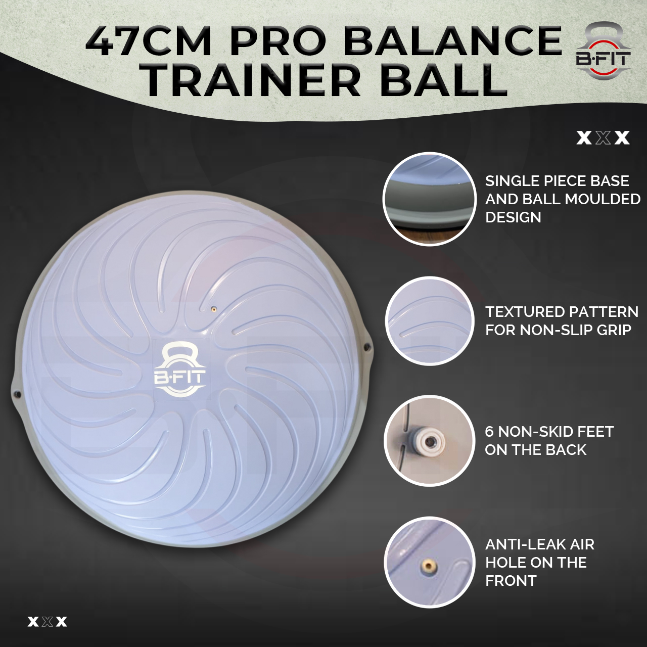 B Fit Balance Trainer Stability Half Ball 47 Cm with Pump - Improve Core and Ab Strength With Full Body Home Gym Workouts Or Fitness Training