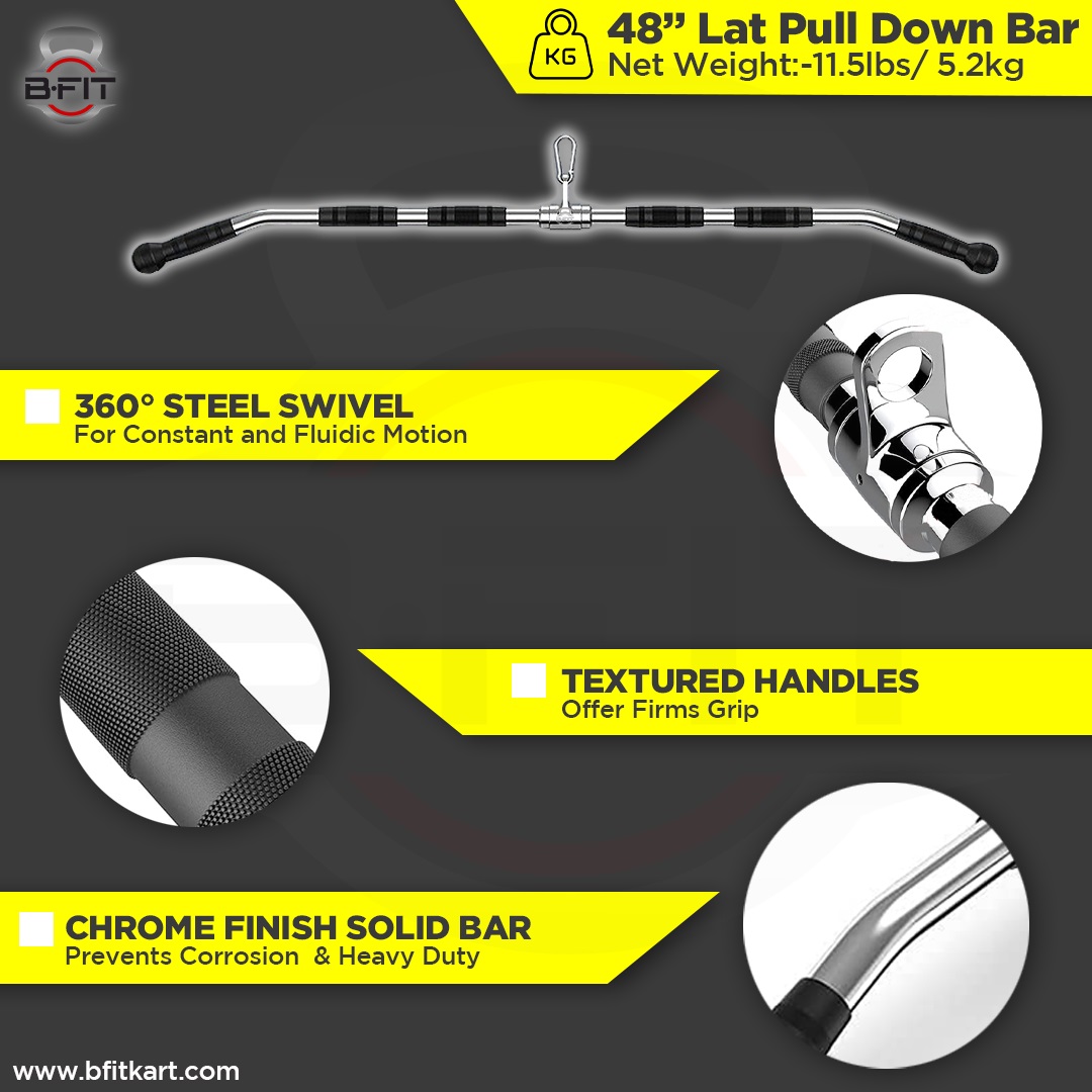 B fit Solid Steel Pro-Grip Lat Bar 48 Inch