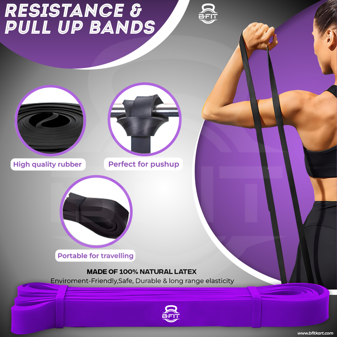 B FIT Super Heavy Pull Up Assist Bands - Heavy Duty Resistance Band Mobility Powerlifting Exercise Bands Stretching Resistance Training Purple 35-85 lbs